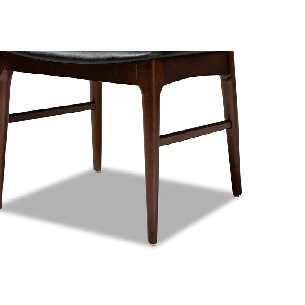 Baxton Studio Eira Mid-Century Modern Black Faux Leather Upholstered Walnut Finished Wood Dining Chair Set of 2 WHI-Elbow-Black-Walnut-DC