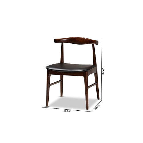 Baxton Studio Eira Mid-Century Modern Black Faux Leather Upholstered Walnut Finished Wood Dining Chair Set of 2