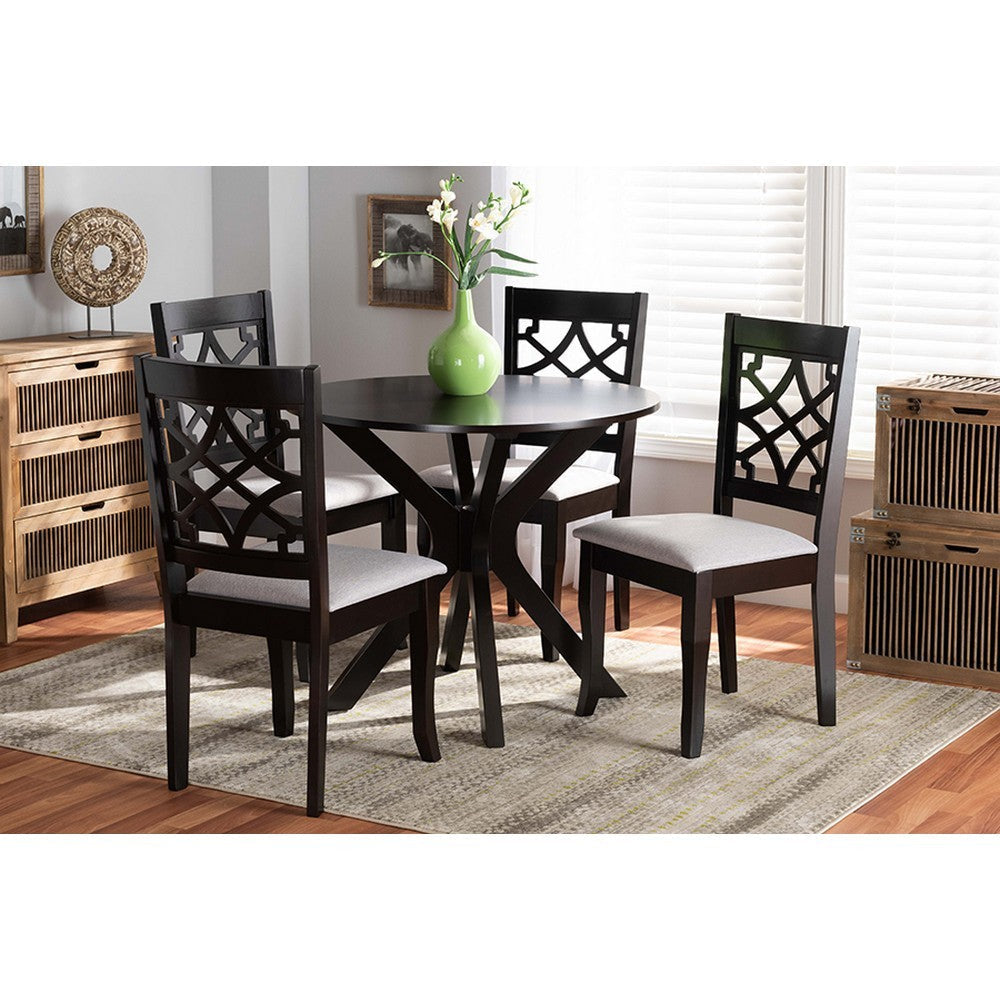 Baxton Studio Elena Modern and Contemporary Grey Fabric Upholstered and Dark Brown Finished Wood 5-Piece Dining Set