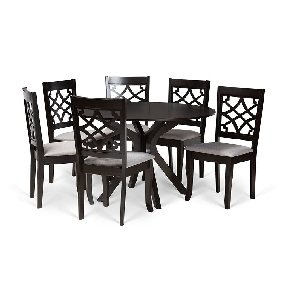 Baxton Studio Elena Modern and Contemporary Grey Fabric Upholstered and Dark Brown Finished Wood 7-Piece Dining Set