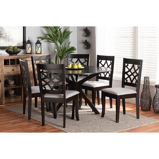 Baxton Studio Elena Modern and Contemporary Grey Fabric Upholstered and Dark Brown Finished Wood 7-Piece Dining Set