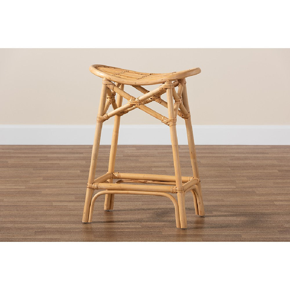 bali & pari Elgon Modern Bohemian Natural Brown Rattan Counter Stool