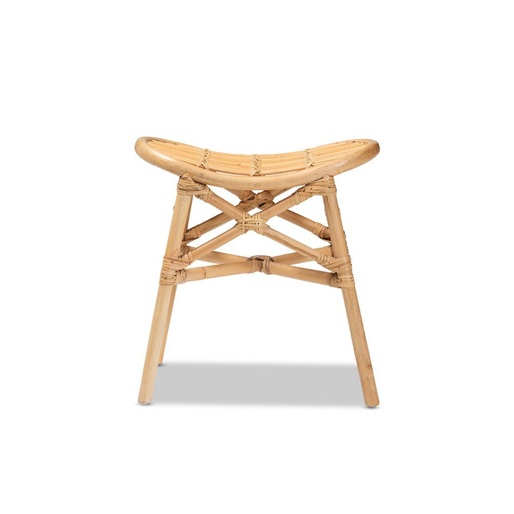 bali & pari Elgon Modern Bohemian Natural Brown Rattan Footstool WHI-Elgon-Rattan-Footstool