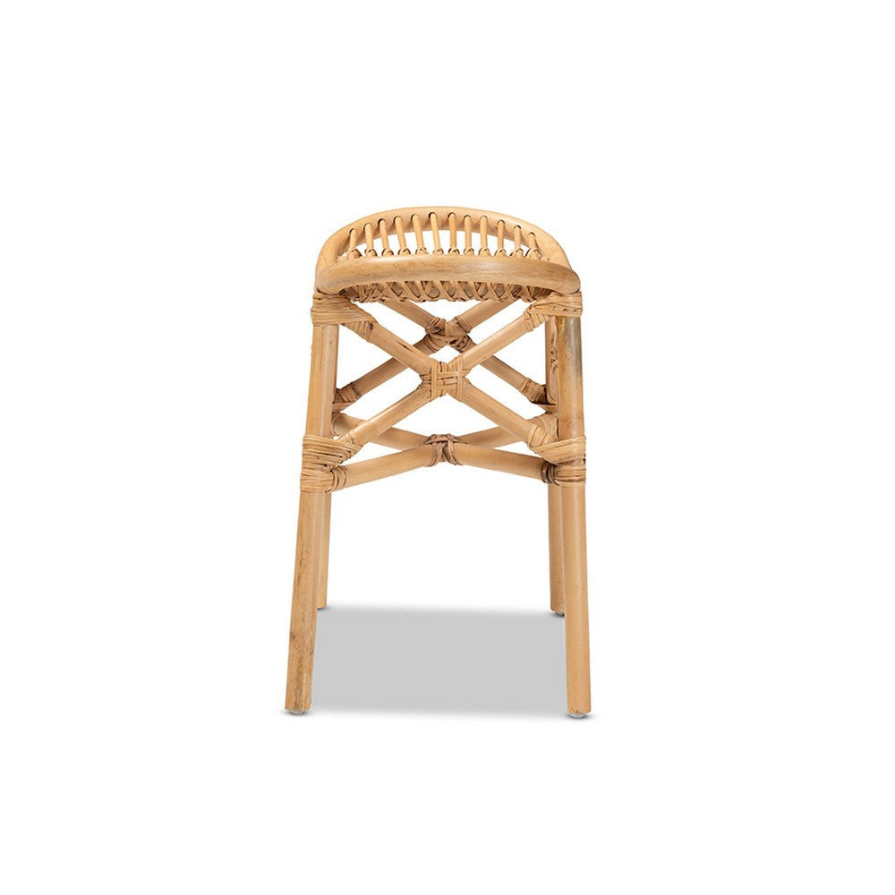 bali & pari Elgon Modern Bohemian Natural Brown Rattan Footstool WHI-Elgon-Rattan-Footstool