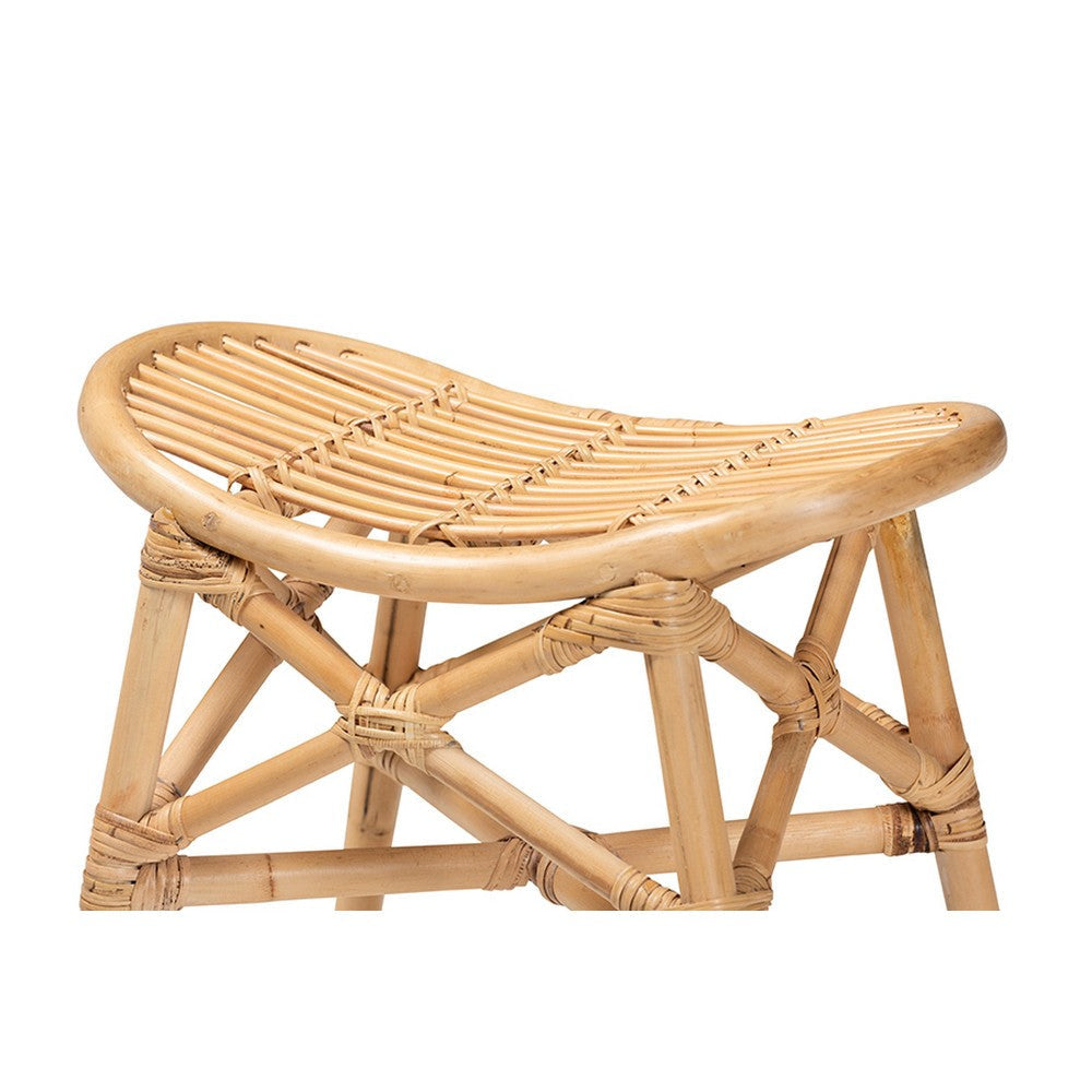 bali & pari Elgon Modern Bohemian Natural Brown Rattan Footstool WHI-Elgon-Rattan-Footstool