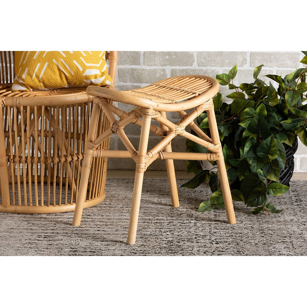 bali & pari Elgon Modern Bohemian Natural Brown Rattan Footstool WHI-Elgon-Rattan-Footstool
