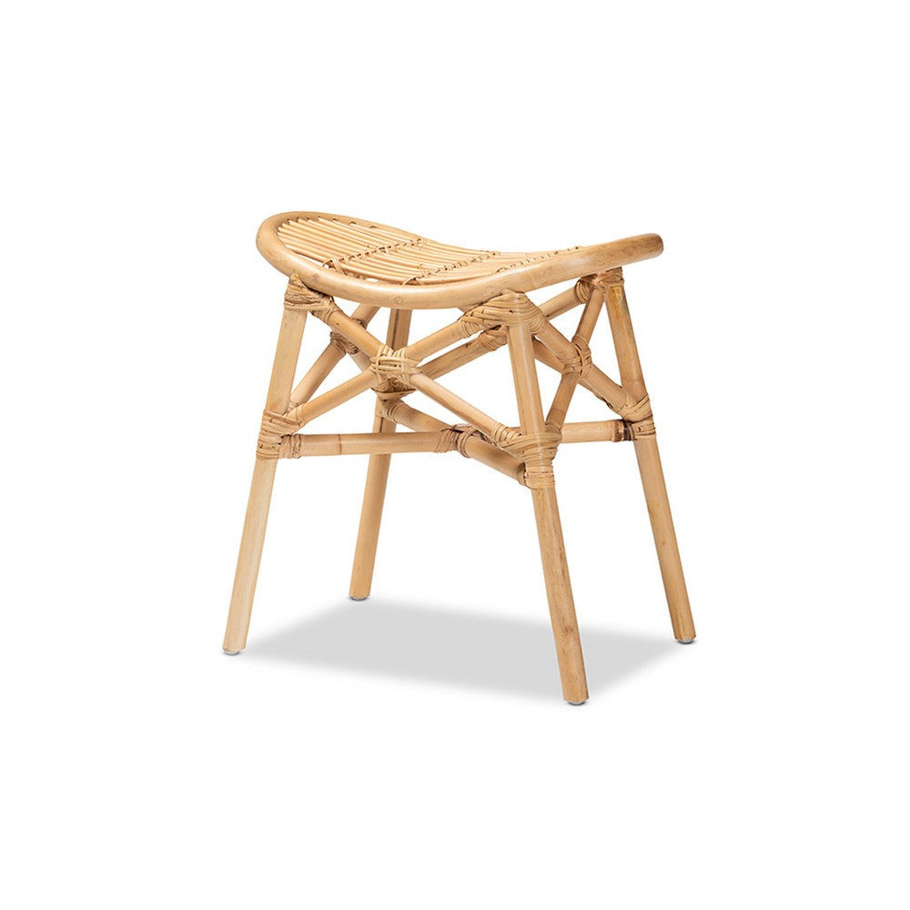 bali & pari Elgon Modern Bohemian Natural Brown Rattan Footstool WHI-Elgon-Rattan-Footstool