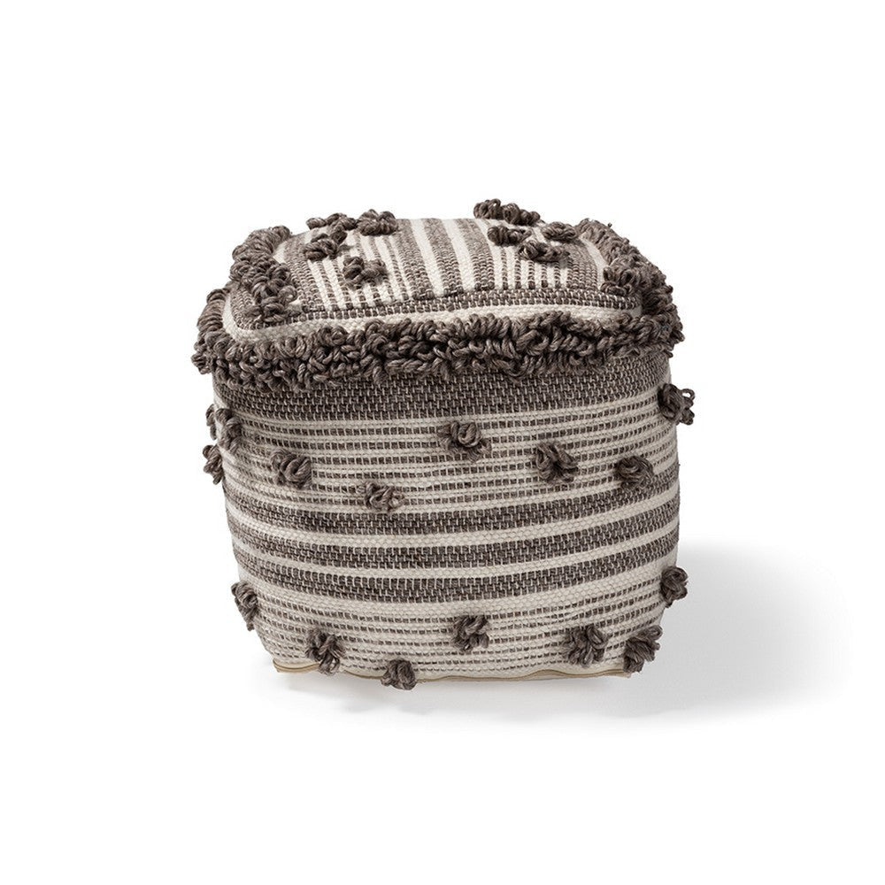 Baxton Studio Eligah Moroccan Inspired Ivory and Brown Handwoven Wool Pouf Ottoman WHI-Eligah-Ivory-Pouf
