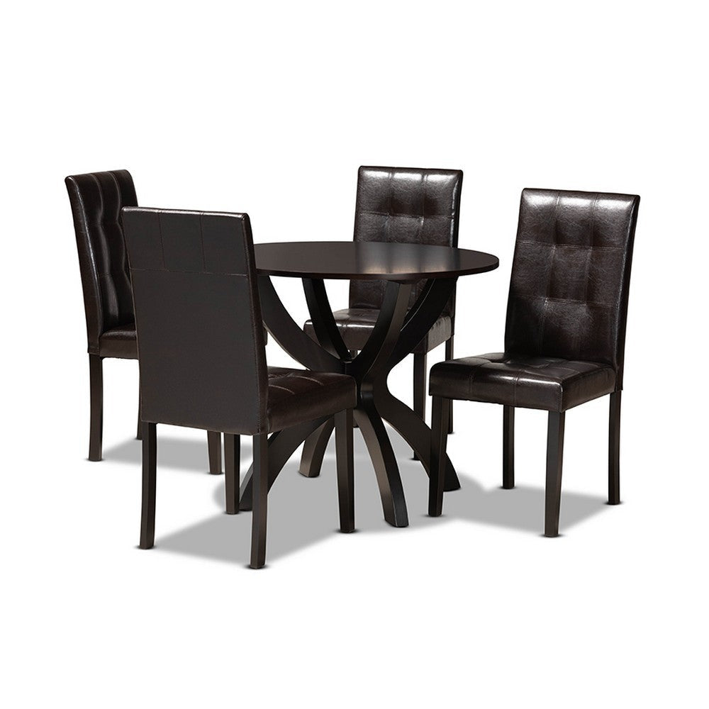 Baxton Studio Elira Modern and Contemporary Dark Brown Faux Leather Upholstered and Dark Brown Finished Wood 5-Piece Dining Set
