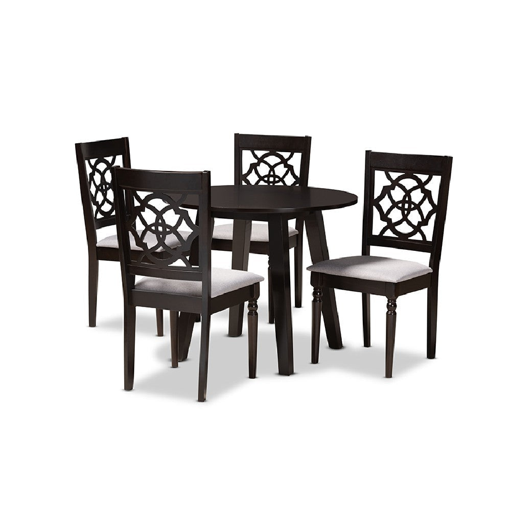 Baxton Studio Eliza Modern and Contemporary Grey Fabric Upholstered and Walnut Brown Finished Wood 5-Piece Dining Set
