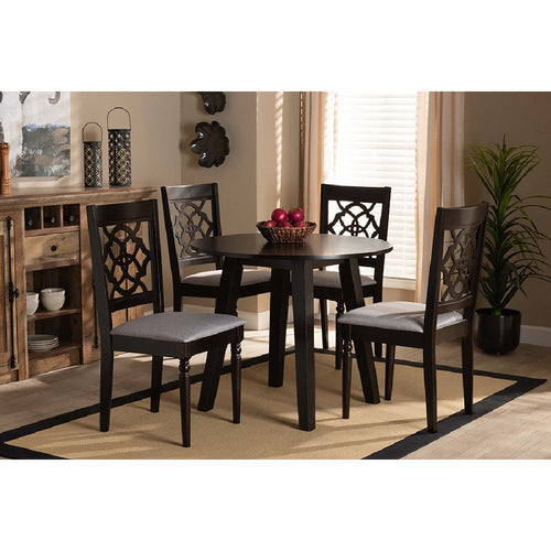 Baxton Studio Eliza Modern and Contemporary Grey Fabric Upholstered and Walnut Brown Finished Wood 5-Piece Dining Set