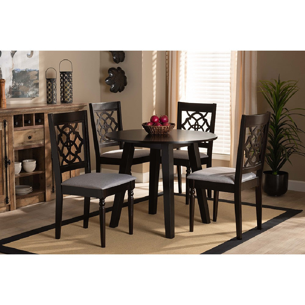 Baxton Studio Eliza Modern and Contemporary Grey Fabric Upholstered and Walnut Brown Finished Wood 5-Piece Dining Set
