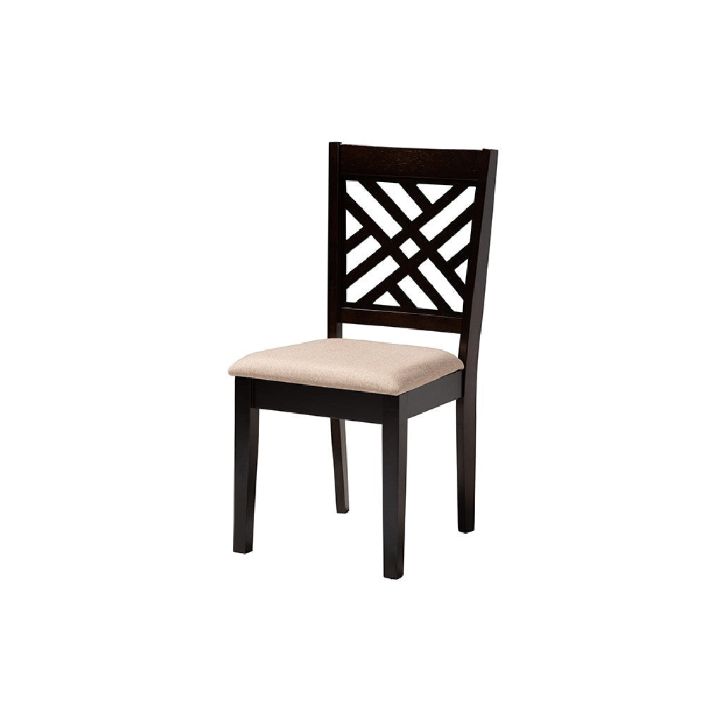 Baxton Studio Ellie Modern Beige Fabric and Dark Brown Finished Wood 5-Piece Dining Set WHI-Ellie-Sand-Dark-Brown-5PC-Dining-Set