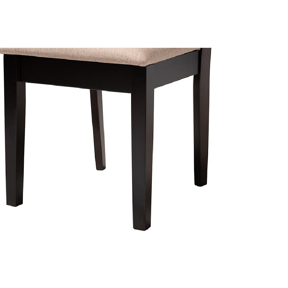 Baxton Studio Ellie Modern Beige Fabric and Dark Brown Finished Wood 5-Piece Dining Set WHI-Ellie-Sand-Dark-Brown-5PC-Dining-Set