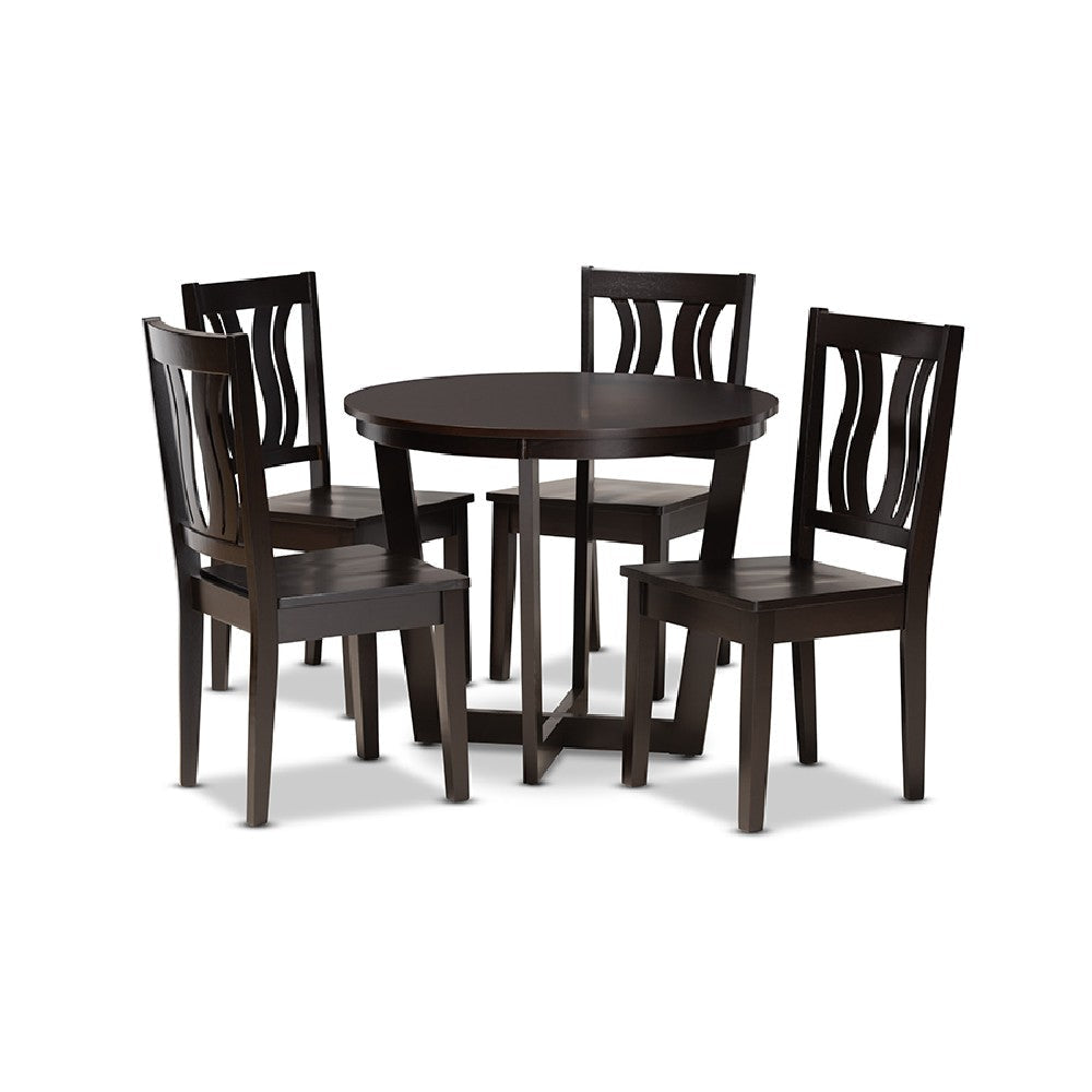 Baxton Studio Elodia Modern and Contemporary Transitional Dark Brown Finished Wood 5-Piece Dining Set WHI-Elodia-Dark-Brown-5PC-Dining-Set