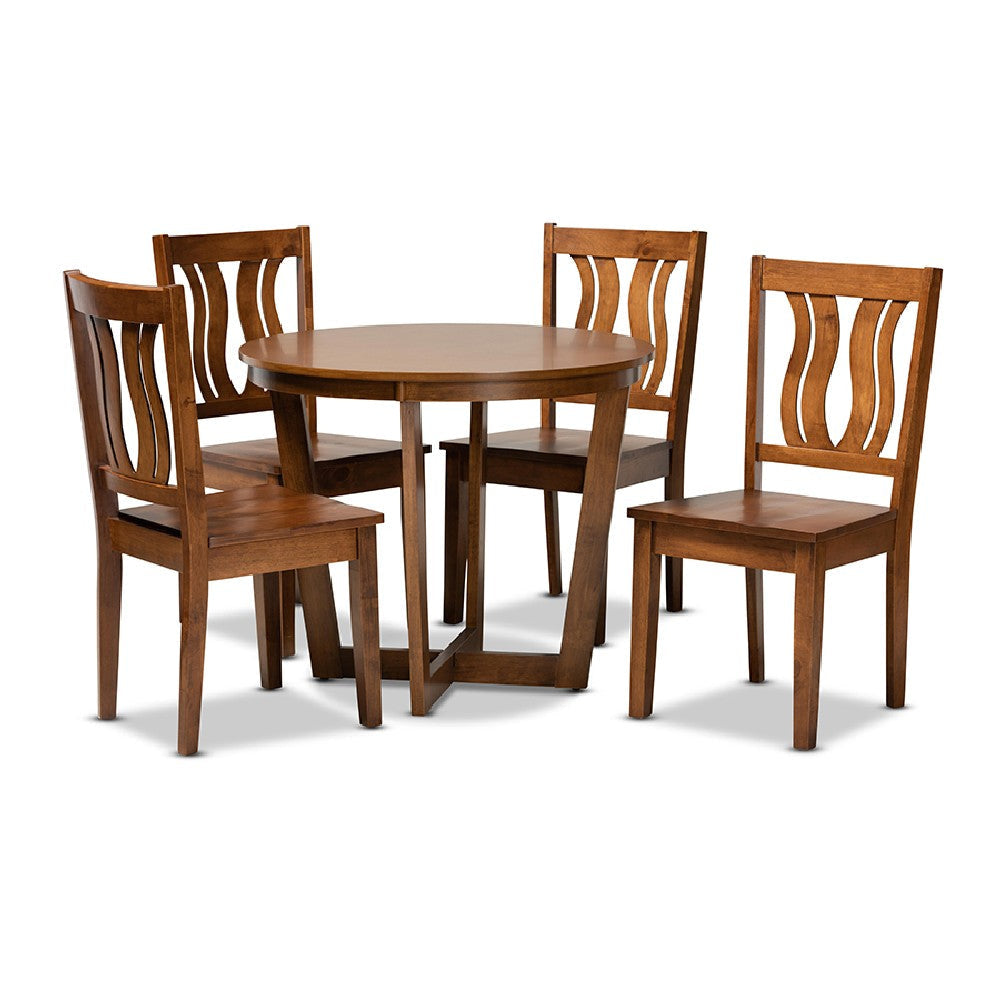 Baxton Studio Elodia Modern and Contemporary Transitional Walnut Brown Finished Wood 5-Piece Dining Set
