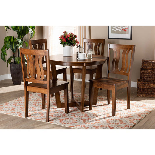 Baxton Studio Elodia Modern and Contemporary Transitional Walnut Brown Finished Wood 5-Piece Dining Set