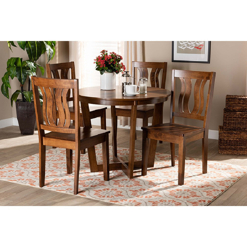 Baxton Studio Elodia Modern and Contemporary Transitional Walnut Brown Finished Wood 5-Piece Dining Set