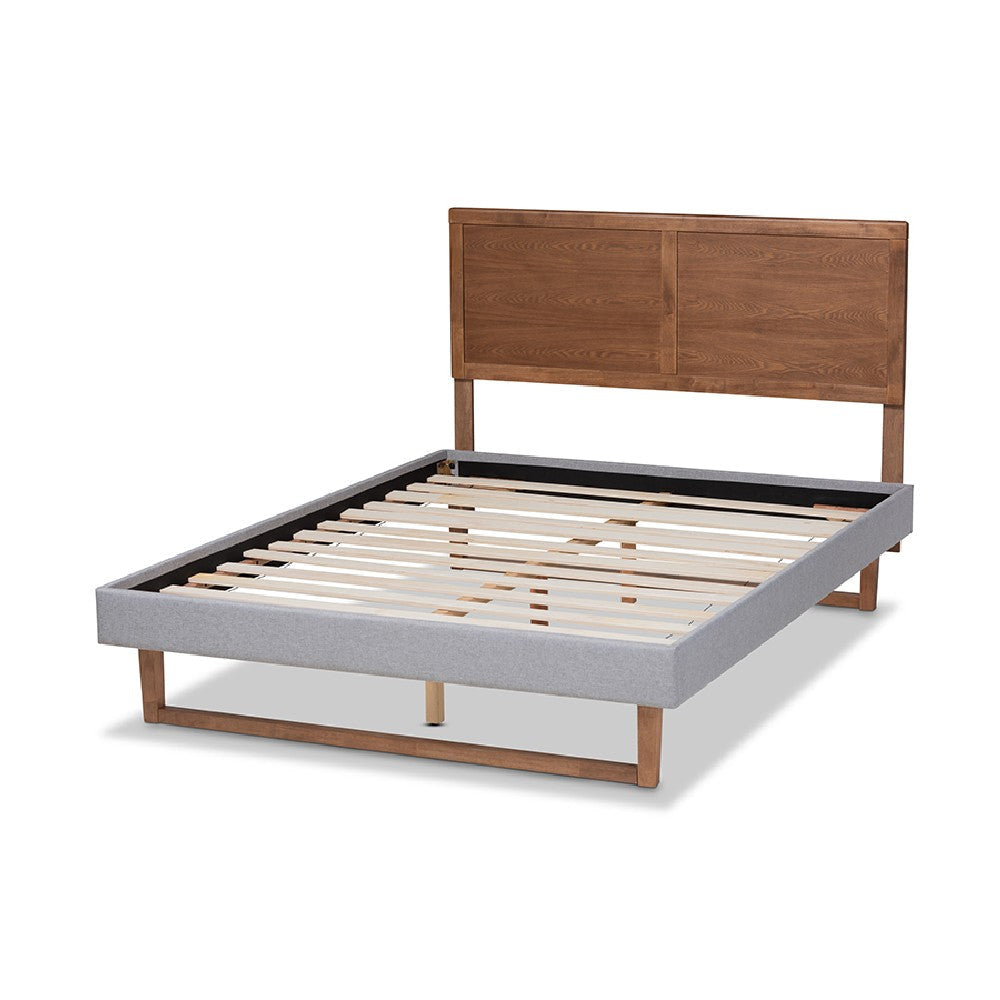 Baxton Studio Eloise Rustic Modern Light Grey Fabric Upholstered and Ash Walnut Brown Finished Wood Full Size Platform Bed