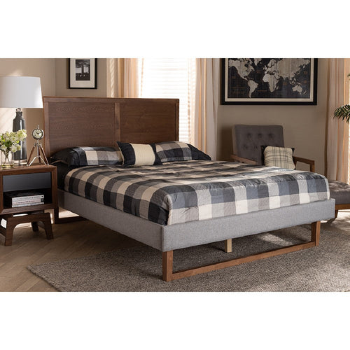 Baxton Studio Eloise Rustic Modern Light Grey Fabric Upholstered and Ash Walnut Brown Finished Wood Full Size Platform Bed