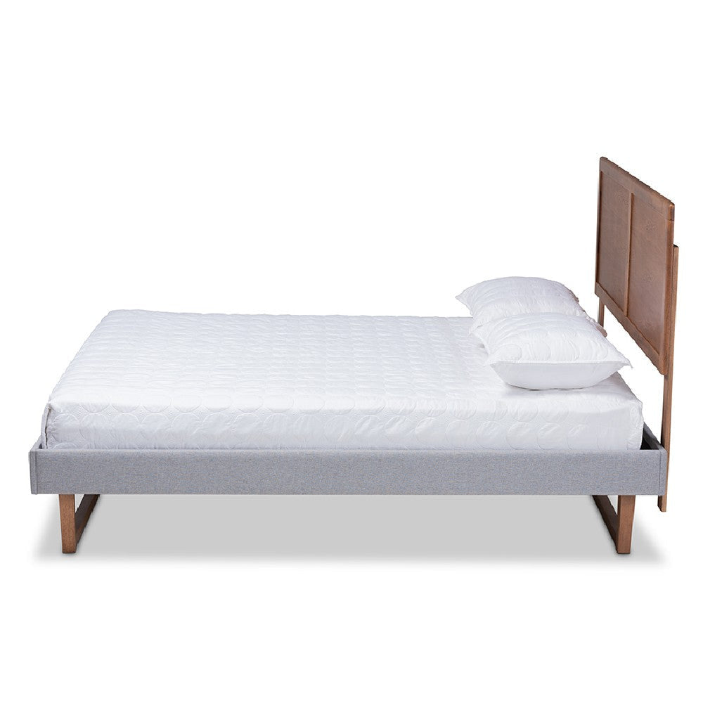 Baxton Studio Eloise Rustic Modern Light Grey Fabric Upholstered and Ash Walnut Brown Finished Wood Queen Size Platform Bed