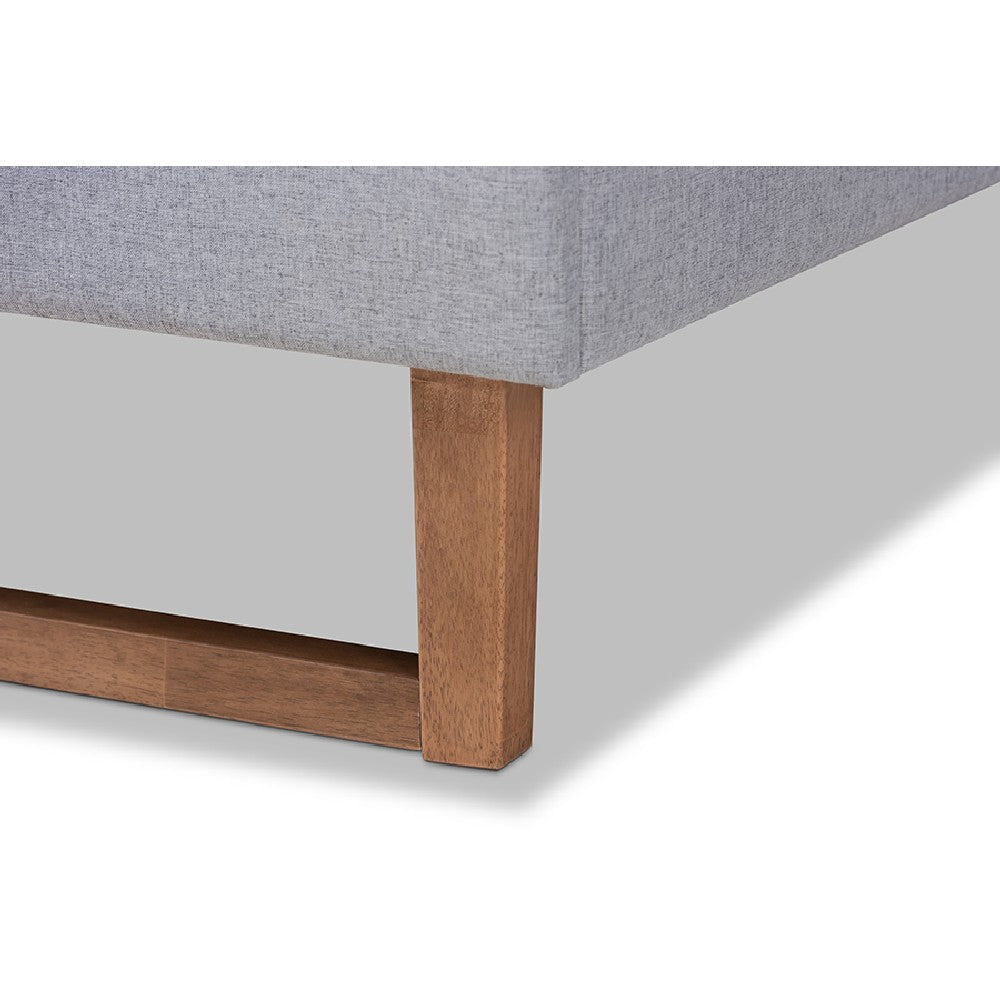 Baxton Studio Eloise Rustic Modern Light Grey Fabric Upholstered and Ash Walnut Brown Finished Wood Queen Size Platform Bed