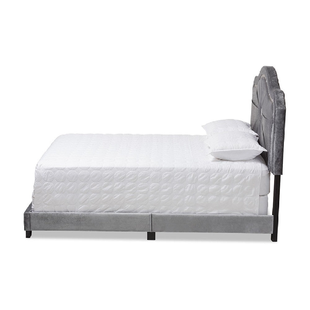 Baxton Studio Embla Modern and Contemporary Grey Velvet Fabric Upholstered Queen Size Bed WHI-Embla-Grey-Queen
