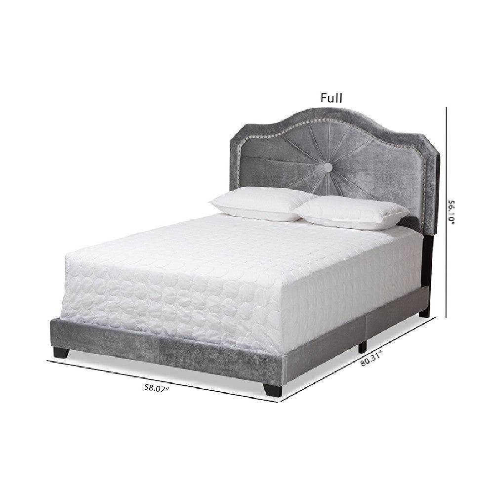 Baxton Studio Embla Modern and Contemporary Grey Velvet Fabric Upholstered Queen Size Bed WHI-Embla-Grey-Queen