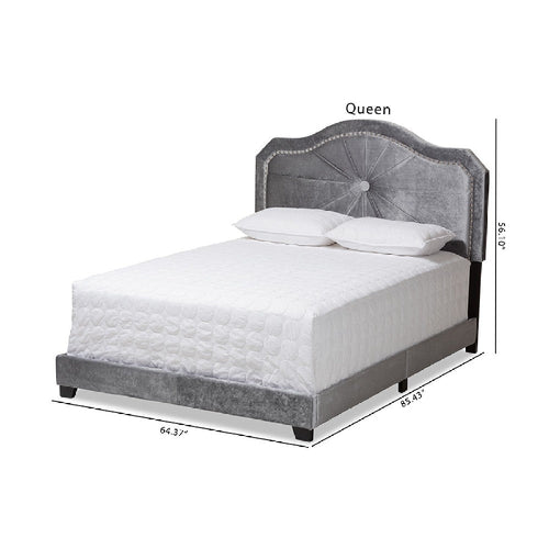 Baxton Studio Embla Modern and Contemporary Grey Velvet Fabric Upholstered Queen Size Bed