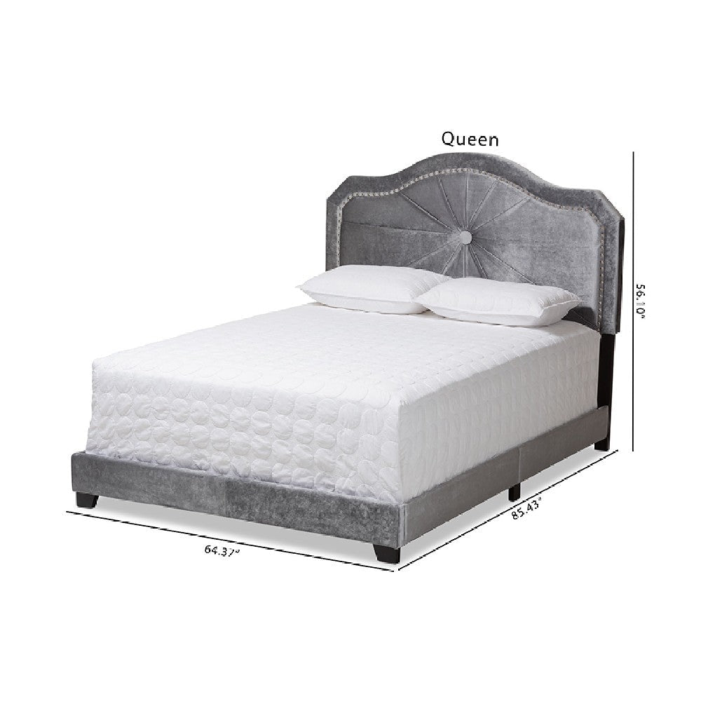 Baxton Studio Embla Modern and Contemporary Grey Velvet Fabric Upholstered Queen Size Bed