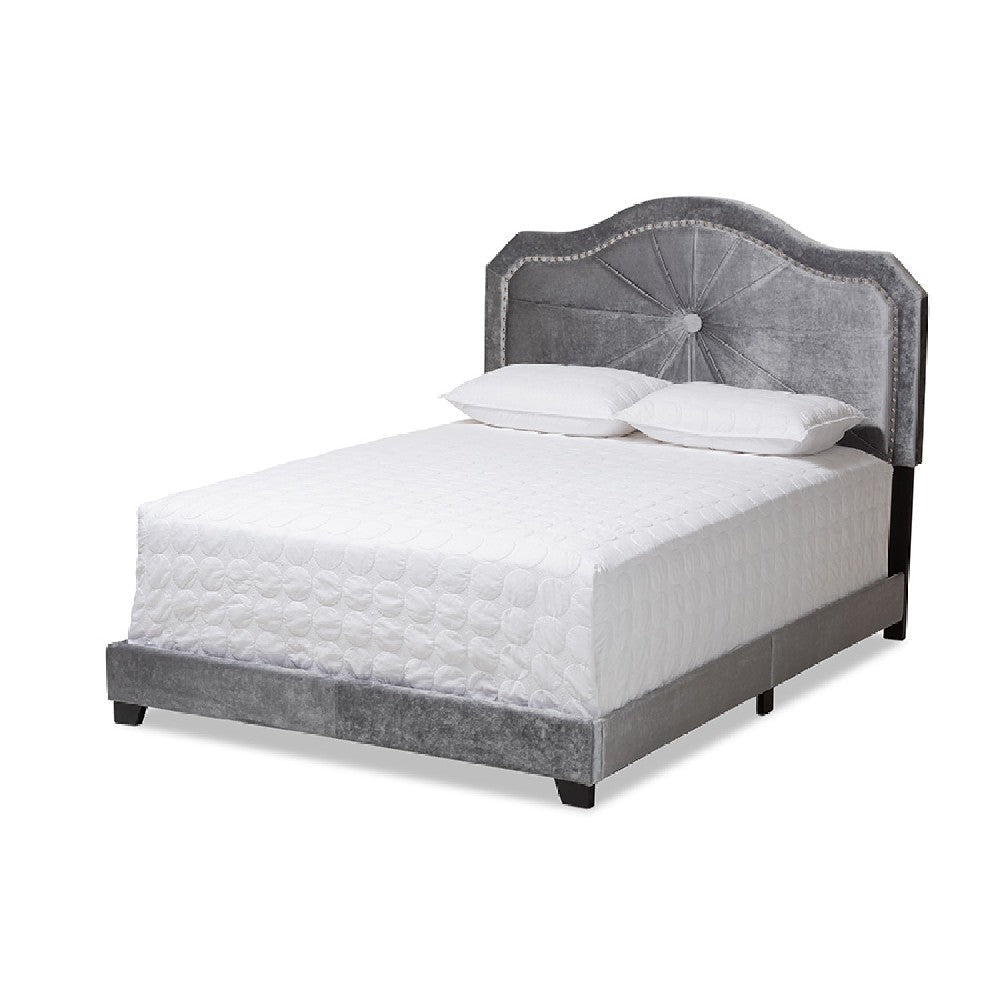Baxton Studio Embla Modern and Contemporary Grey Velvet Fabric Upholstered Queen Size Bed WHI-Embla-Grey-Queen