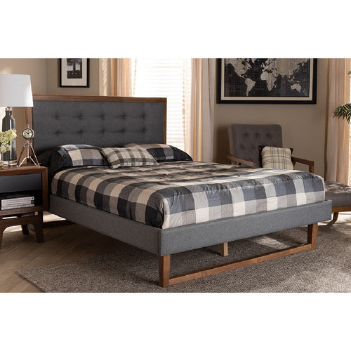 Baxton Studio Emele Modern Transitional Dark Grey Fabric Upholstered and Ash Walnut Brown Finished Wood Full Size Platform Bed