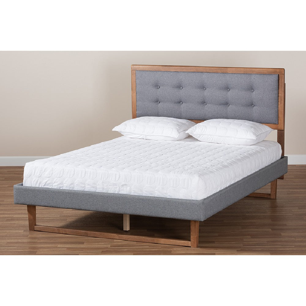 Baxton Studio Emele Modern Transitional Dark Grey Fabric Upholstered and Ash Walnut Brown Finished Wood Queen Size Platform Bed