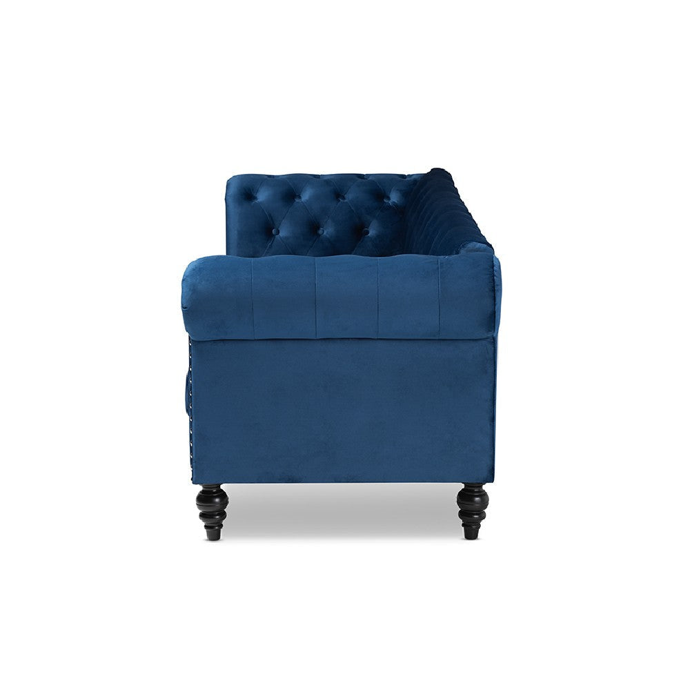 Baxton Studio Emma Traditional and Transitional Navy Blue Velvet Fabric Upholstered and Button Tufted Chesterfield Sofa