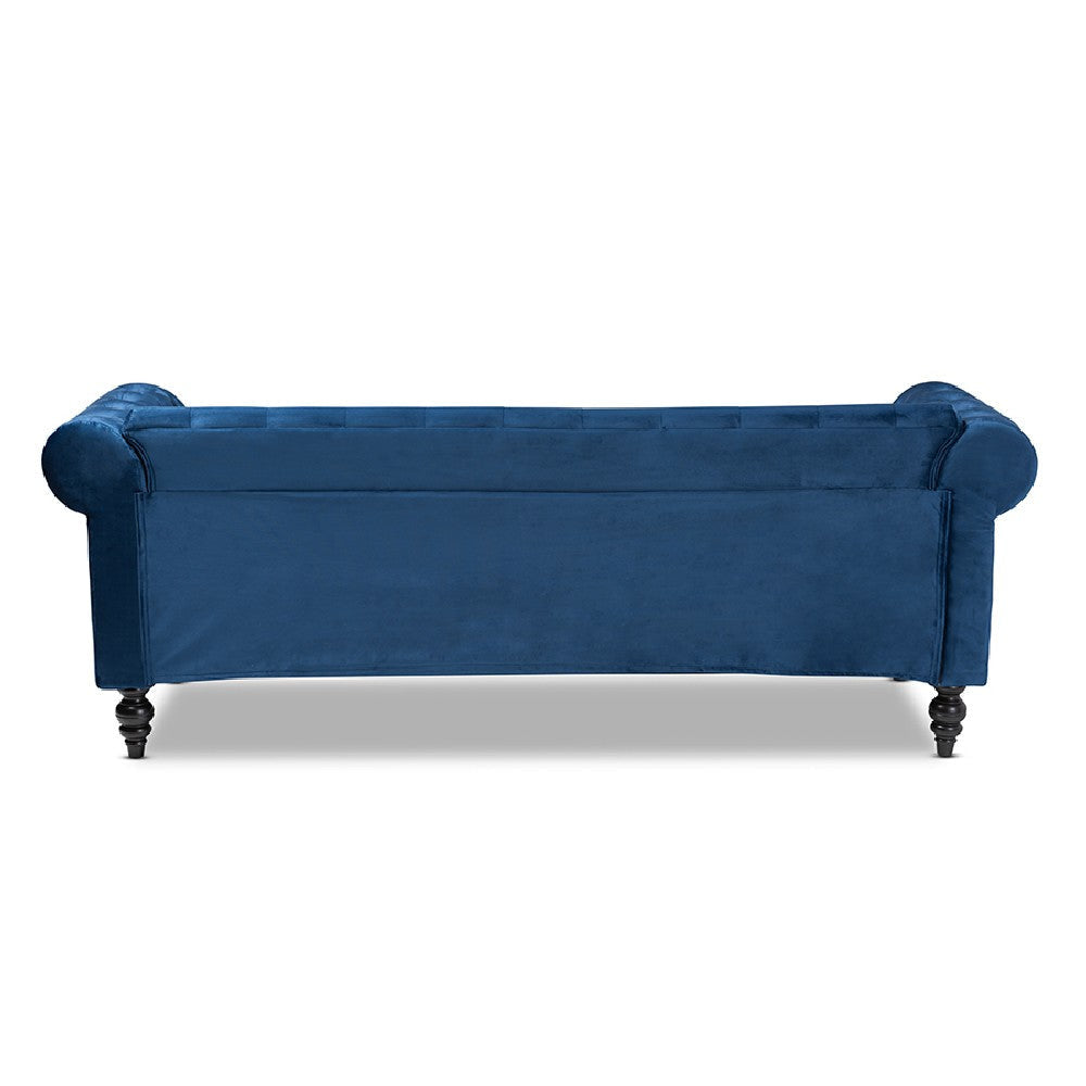 Baxton Studio Emma Traditional and Transitional Navy Blue Velvet Fabric Upholstered and Button Tufted Chesterfield Sofa