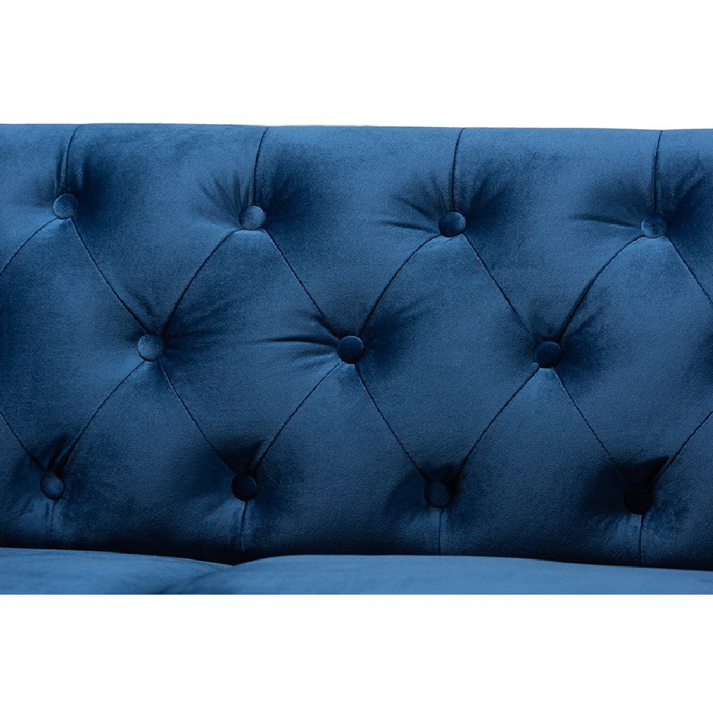 Baxton Studio Emma Traditional and Transitional Navy Blue Velvet Fabric Upholstered and Button Tufted Chesterfield Sofa