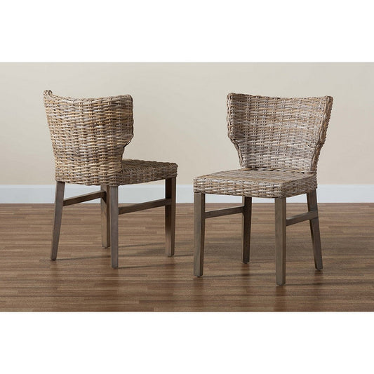 bali & pari Enver Modern Bohemian Grey Rattan and Brown Wood Dining Chair