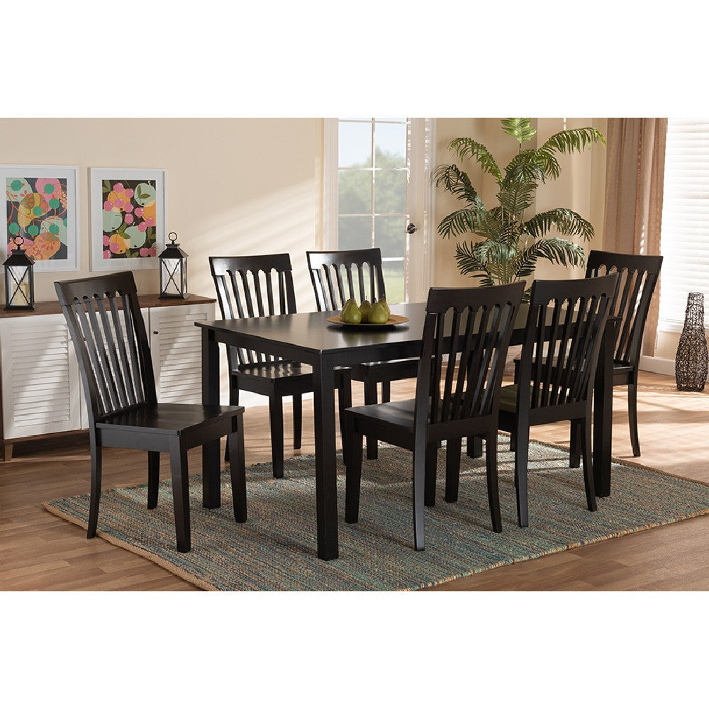 Baxton Studio Erion Modern and Contemporary Dark Brown Finished Wood 7-Piece Dining Set