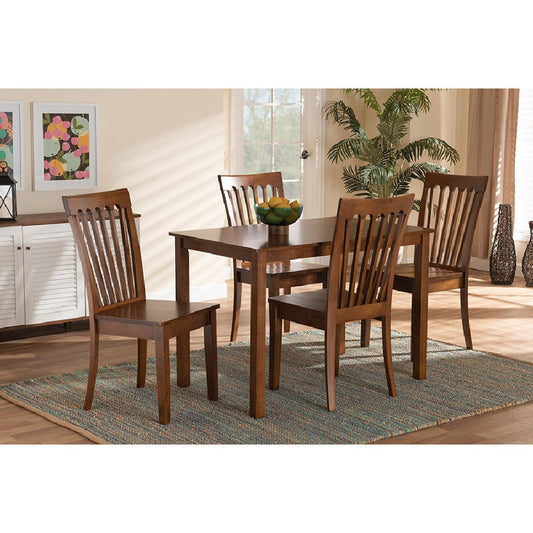 Baxton Studio Erion Modern and Contemporary Walnut Brown Finished Wood 5-Piece Dining Set
