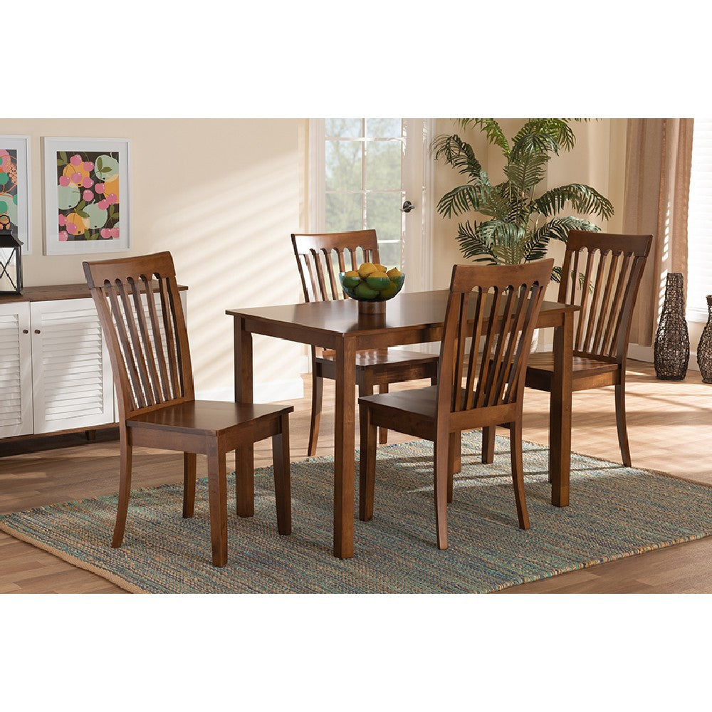 Baxton Studio Erion Modern and Contemporary Walnut Brown Finished Wood 5-Piece Dining Set