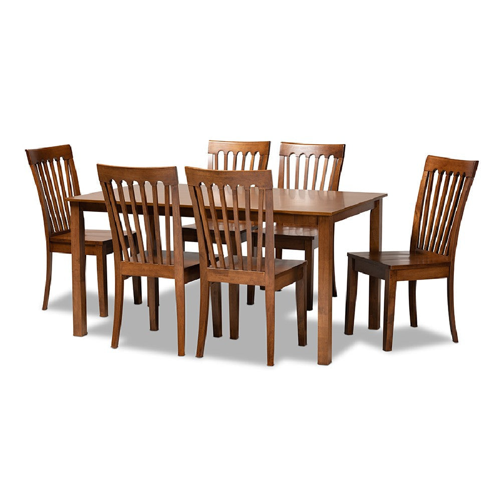Baxton Studio Erion Modern and Contemporary Walnut Brown Finished Wood 7-Piece Dining Set