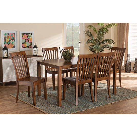 Baxton Studio Erion Modern and Contemporary Walnut Brown Finished Wood 7-Piece Dining Set
