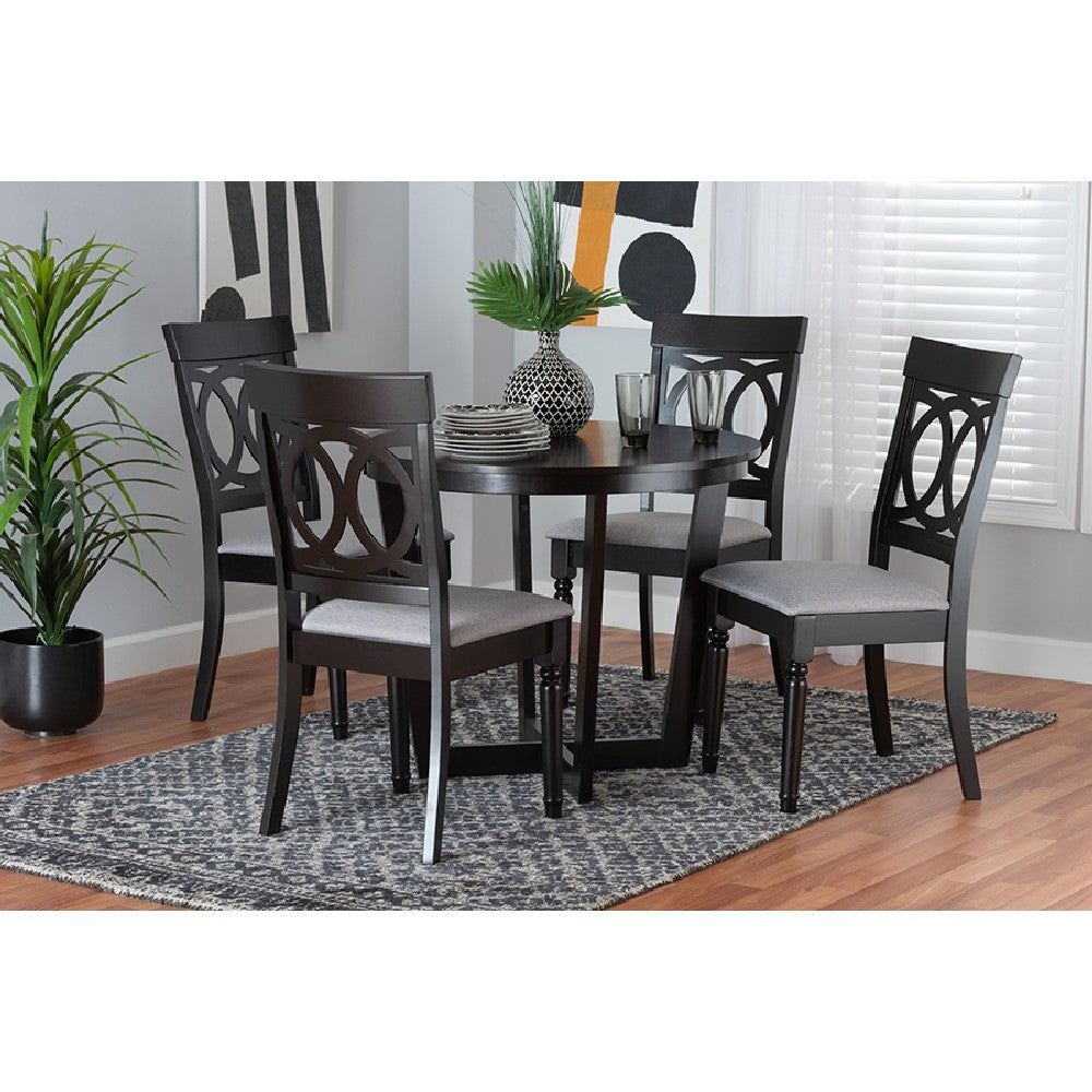 Baxton Studio Estelle Modern Grey Fabric and Dark Brown Finished Wood 5-Piece Dining Set