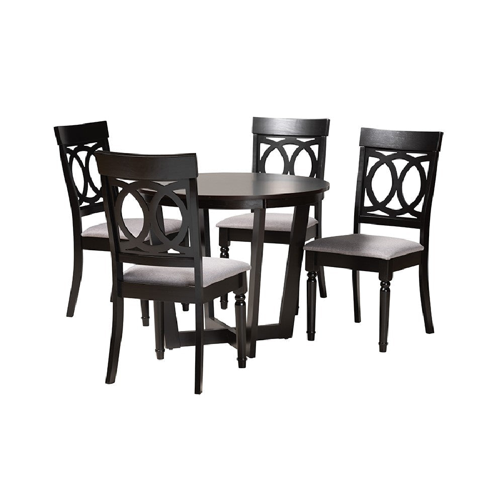 Baxton Studio Estelle Modern Grey Fabric and Dark Brown Finished Wood 5-Piece Dining Set