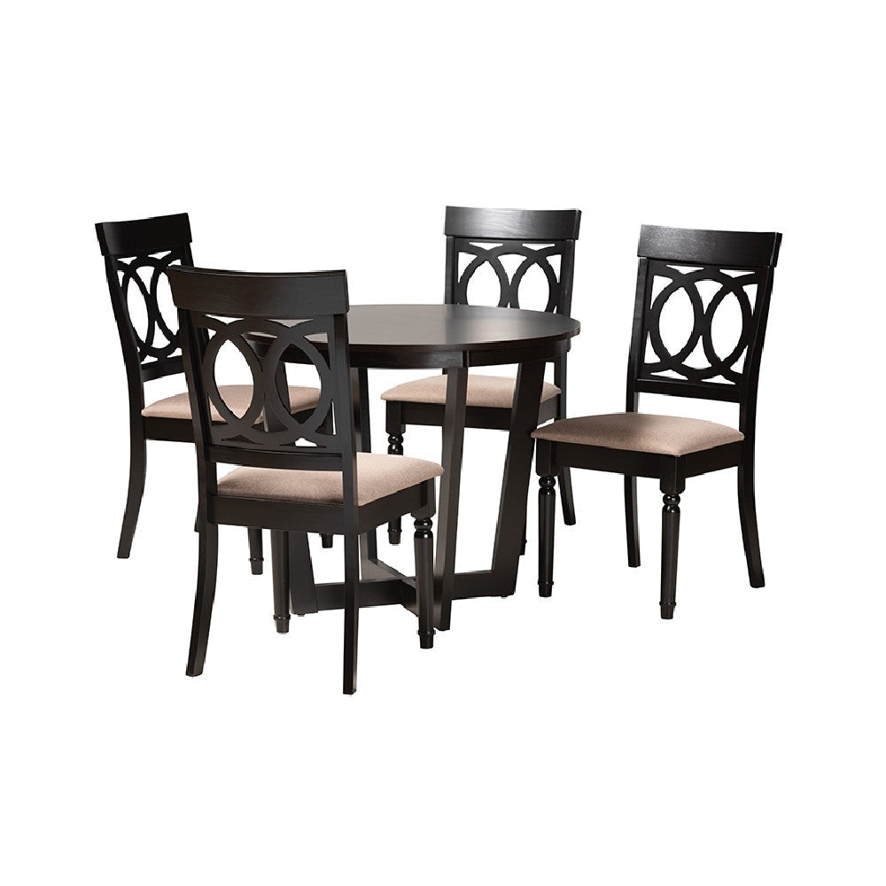 Baxton Studio Estelle Modern Beige Fabric and Dark Brown Finished Wood 5-Piece Dining Set