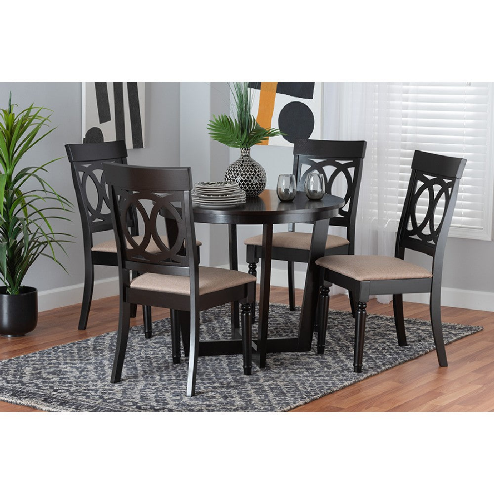 Baxton Studio Estelle Modern Beige Fabric and Dark Brown Finished Wood 5-Piece Dining Set
