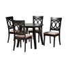 Baxton Studio Charlottle Modern Beige Fabric and Dark Brown Finished Wood 5-Piece Dining Set WHI-Evelyn-Sand-Dark-Brown-5PC-Dining-Set
