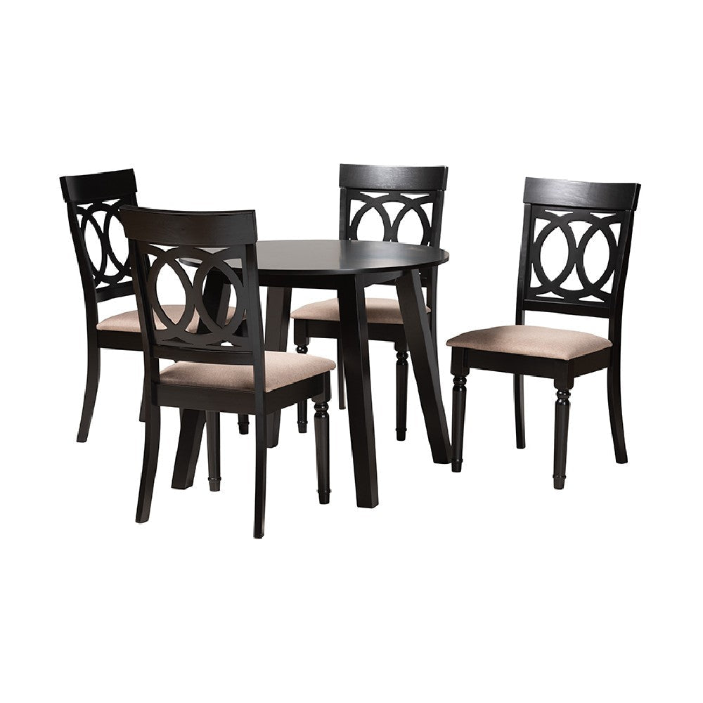 Baxton Studio Charlottle Modern Beige Fabric and Dark Brown Finished Wood 5-Piece Dining Set WHI-Evelyn-Sand-Dark-Brown-5PC-Dining-Set