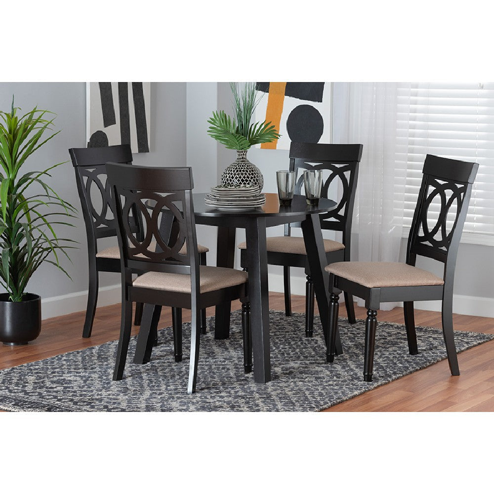 Baxton Studio Charlottle Modern Beige Fabric and Dark Brown Finished Wood 5-Piece Dining Set WHI-Evelyn-Sand-Dark-Brown-5PC-Dining-Set
