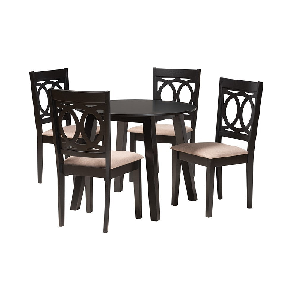 Baxton Studio Louisa Modern Beige Fabric and Dark Brown Finished Wood 5-Piece Dining Set WHI-Evie-Sand-Dark-Brown-5PC-Dining-Set